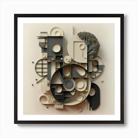 Bauhaus style rectangles and circles in black and white 4 Art Print