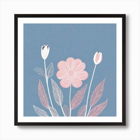 A White And Pink Flower In Minimalist Style Square Composition 382 Art Print