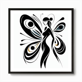 Monochrome Abstract Butterfly Woman Art Print