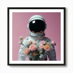 Astronaut & Flowers 1 Art Print