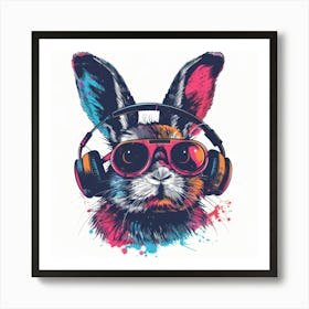 Bunny With Headphones Art Print