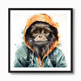 Watercolour Cartoon Langur In A Hoodie 3 Art Print