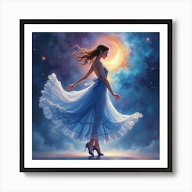 Elegant Dancer With Watercolor Cosmic Twilight 1 Art Print