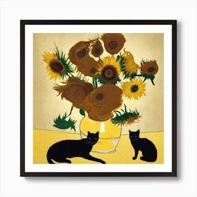 Sunflowers And Cats Art Print