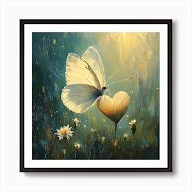 Butterfly Resting on Heart Flower 11 Art Print