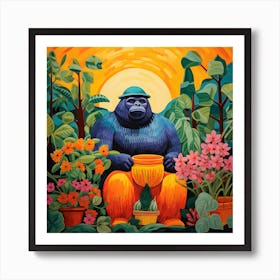 Gorilla In The Garden Art Print