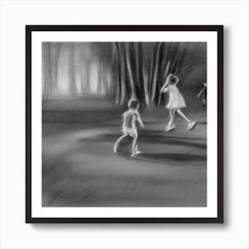 Children Playing In The Woods Art Print