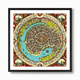 A Vintage Map, Of A Historic City With Ornate Borders And Labels art print 9 Art Print