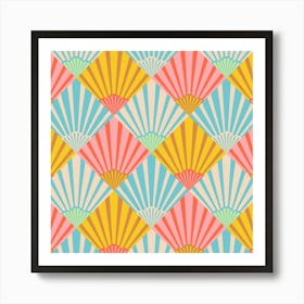 SUNRISE Art Deco Vintage Abstract Geometric in Mod 60s Pastels Pink Red Yellow Brown Blue White Art Print