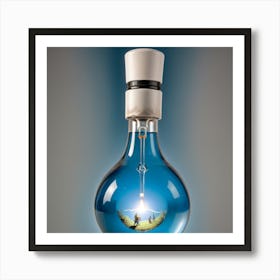 green in Blue Light Bulb Art Print