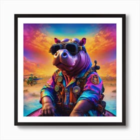 Hippo In A Boat Art Print