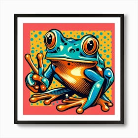 Frog With Peace Sign Art Print