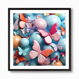 Colorful Butterflies On A Blue Background Poster