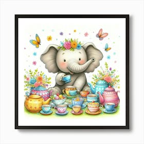 Elephant Tea Party Art Print