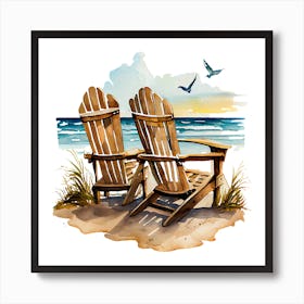 Adirondack Chairs On The Beach Art Print