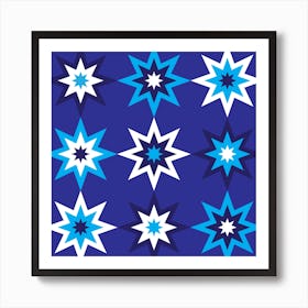 Blue And White Star Pattern Art Print