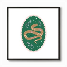 Oval stamp with snake and leaves Art Print