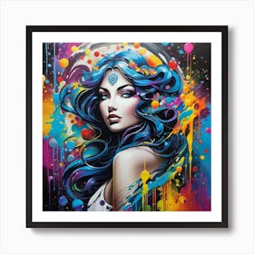 Woman With Blue Hair Art Print