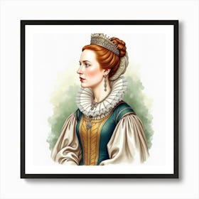 Beautiful Watercolor Depiction Of Queen Elizabeth I, Rich In Detail 1 Art Print