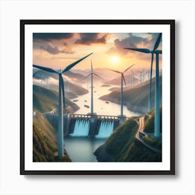 Wind Turbines At Sunset Art Print