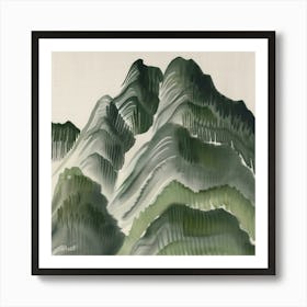 Japanese Watercolour Of Mount Oyama 2 Art Print