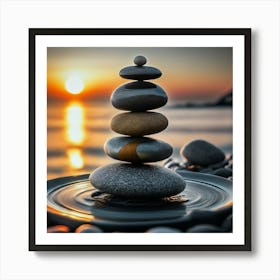 Zen balancing stones at sunset 6 Art Print