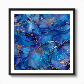 Abstract Blue And Gold Marble Pattern Art Print