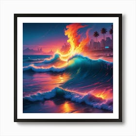 Cyberpunk Breathtaking Beach Landscape Art Print