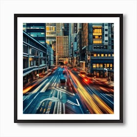 City in a space with traffic, AI art Art Print