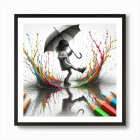 Girl With Umbrella Art Print