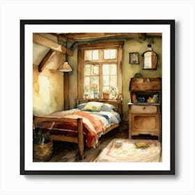 Watercolor Of A Bedroom 2 Art Print