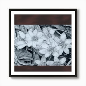 composition with flowers and leaves, fresh tone on reddish ground Art Print