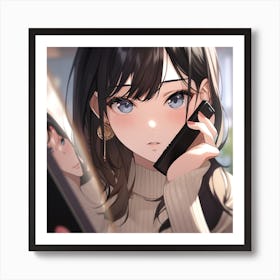 Anime Girl Talking On The Phone Art Print