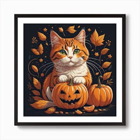 Cat With Pumpkins Art Print