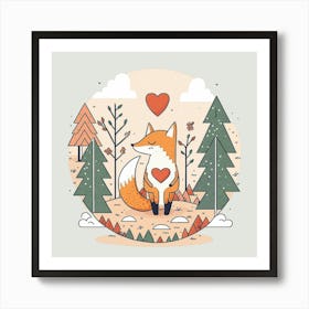 Fox Little Fox Love Happy Smiling Romantic Fall Nature Art Print