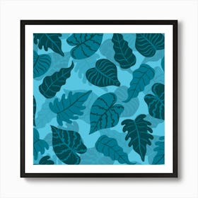 Blue Tropical Leaves Poster