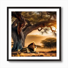 Lion Under The Tree 26 Art Print