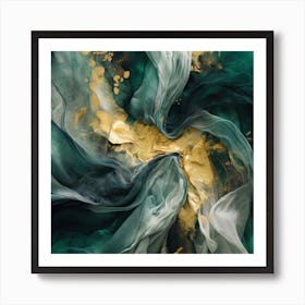 Emerald Gold Flow 12 Art Print