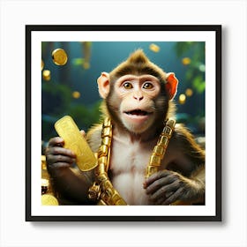 Cute Monkey With Gold Coins Art Print