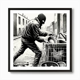 Man Washing the dishes Art Print