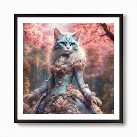 Cat In Cherry Blossoms Art Print