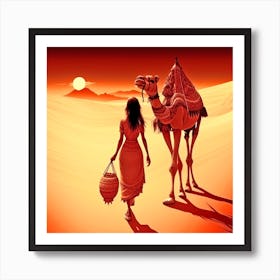 Camel And Woman 1 Art Print