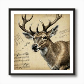 Deer With Music Notes 1 Art Print