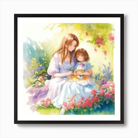 Beautiful Woman Holding Her Baby Girl And 1 (2) Art Print