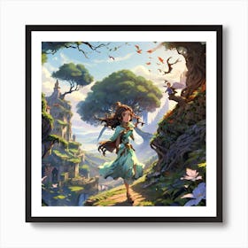 Girl Walking Through A Forest Art Print