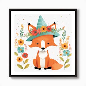 Floral Baby Fox Nursery Illustration (31) Art Print