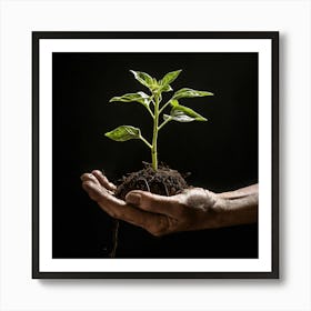 Hand Holding A Plant Art Print