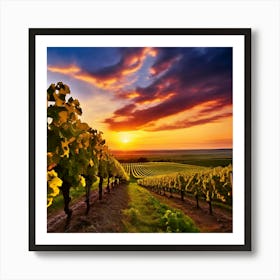 Sunset Sky Agriculture Yellow Growing Landscape Vine Growing Green Country Farm Sunrise G (1) Art Print