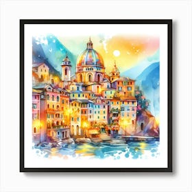 Watercolor Italian Village Art Print