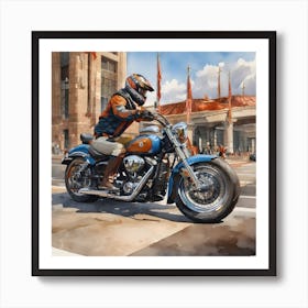 A Painting of A Man Riding A Motorcycle Art Print